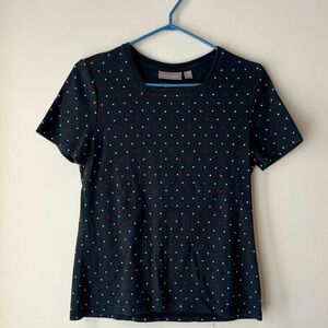 Croft & Barrow women’s short sleeve casual polka dot black square neck tee shirt